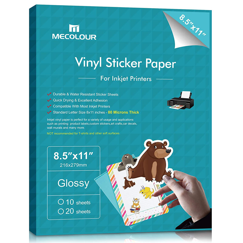 MECOLOUR Premium Printable Vinyl Sticker Paper For Cricut Glossy White 20 Sheets Waterproof