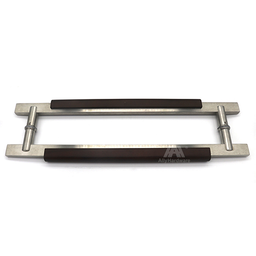 Two side satin stainless steel 304 middle walnut glass door handle