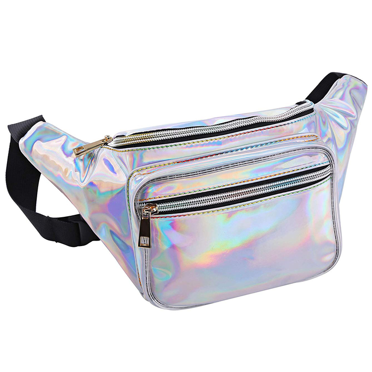 Custom Holographic Metallic Fanny Pack Waist Bag For Women Girls Fashion Water Proof Zipper