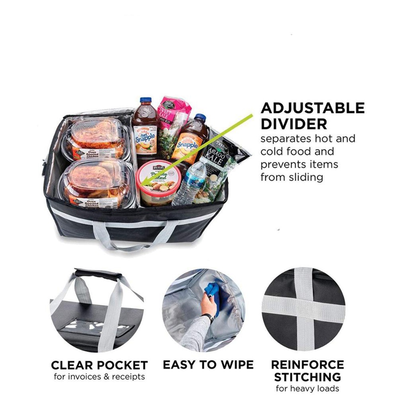 Custom High Quality Waterproof Strap Insulated Food Delivery Bag With Adjustable Divider