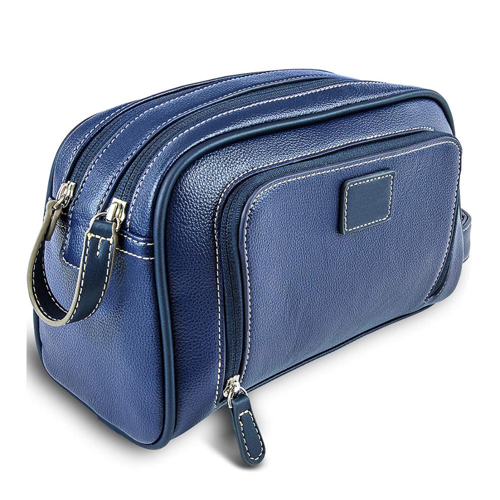Custom PU Leather Double zipper Travel Toiletries Bag Organizer Cosmetic Wash Bags for Men Women