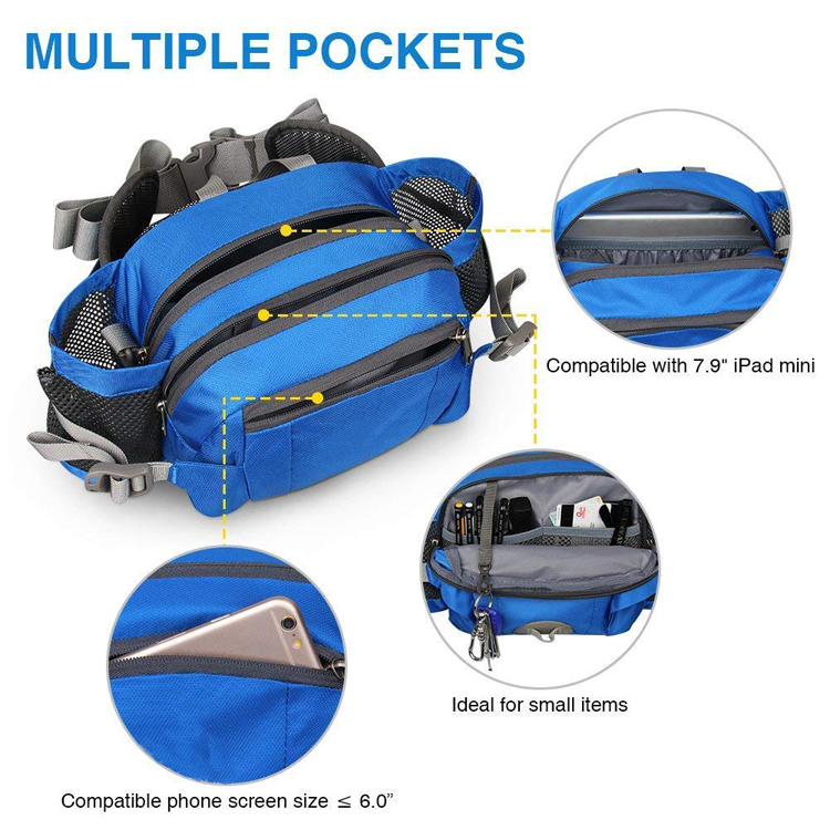 Shoulder Strap Waist Bag Sport Fanny Pack with Bottle Holders Fashion Unisex any PMS Color Customized HS-S073 500pcs Zipper