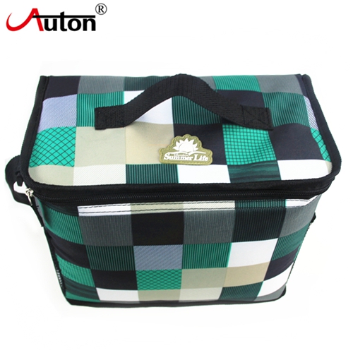 Polyester Plaid Insulated Lunch Cooler Bag With Shoulder Strap