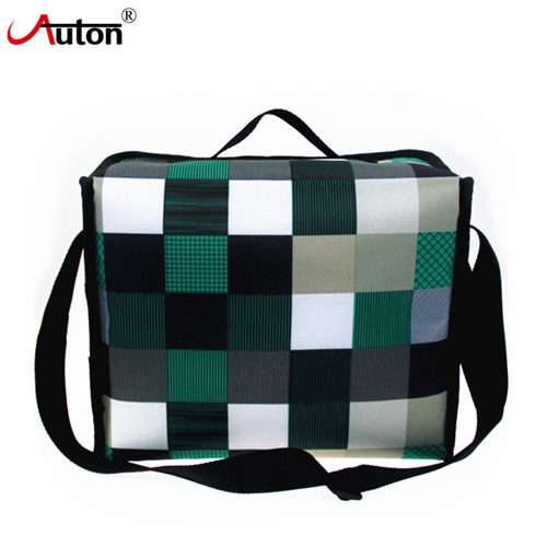 Polyester Plaid Insulated Lunch Cooler Bag With Shoulder Strap