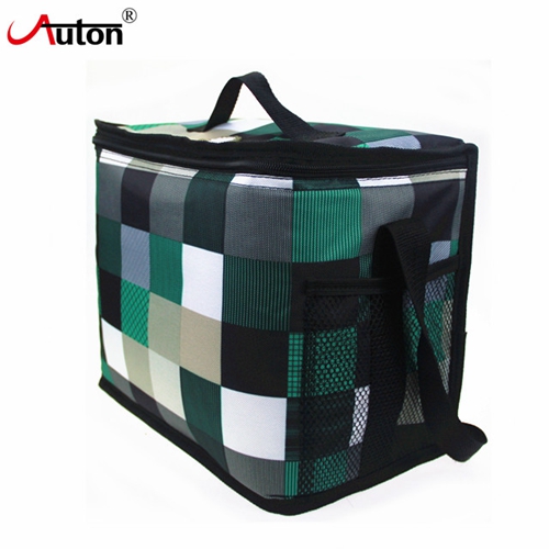 Polyester Plaid Insulated Lunch Cooler Bag With Shoulder Strap