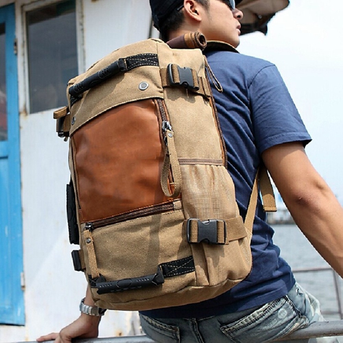 Camping Outdoor Canvas Travel Backpack Rucksack For Man Women