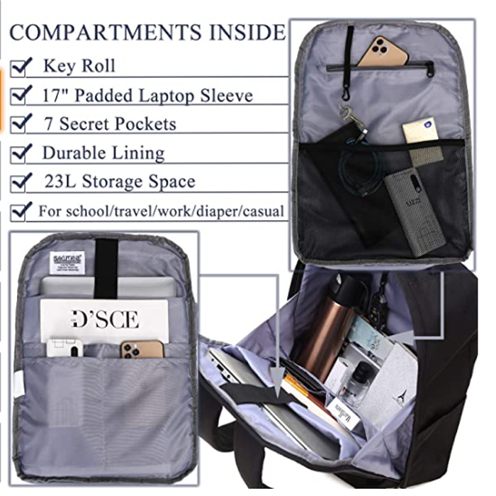 Laptop Backpack 11 Pockets Waterproof Lightweight 17 Inch Laptop Bag

