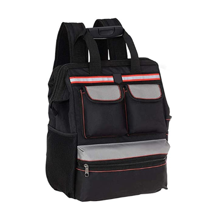 Heavy Duty Waterproof Work Backpack Perfect Storage Organizer Bag For Electricians Plumbers Contractors (Black)