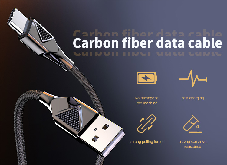 Factory hot selling carbon fiber usb type c cable quick charge lengthen SR black usb c cable