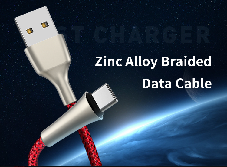 Aluminum alloy usb c data cables 2.4a fast charging armor braided usb cable type-c