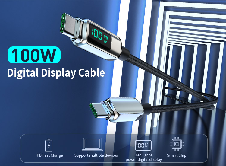 OEM source factory zinc alloy digital display 100w pd cable 100w type c to type c cable wire usb c cable