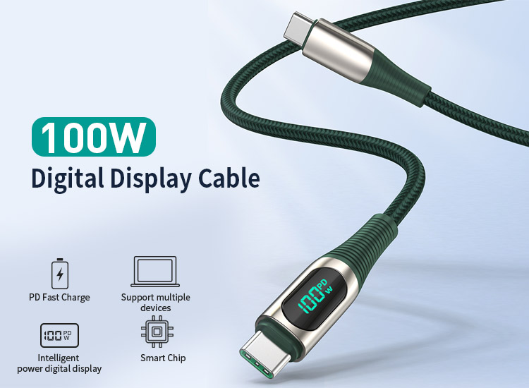 OEM source factory zinc alloy digital display usb c to usb c cable 100w cable 100w