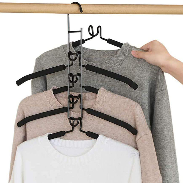 Space-saving Hanger Multi-layer Metal Hanger Non-slip Foam Padded Closet Organizer And Coat Sweater Set T-shirt Storage