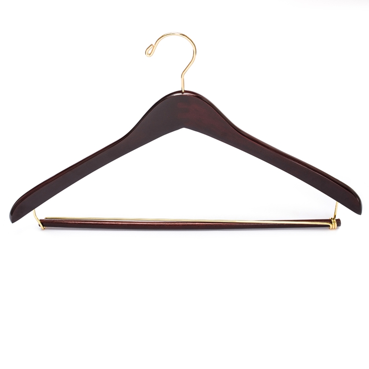 Quality Wooden Hangers Beautiful Sturdy Coat Curved Hangers Heavy Duty Clothes Suit Hanger With Locking Bar