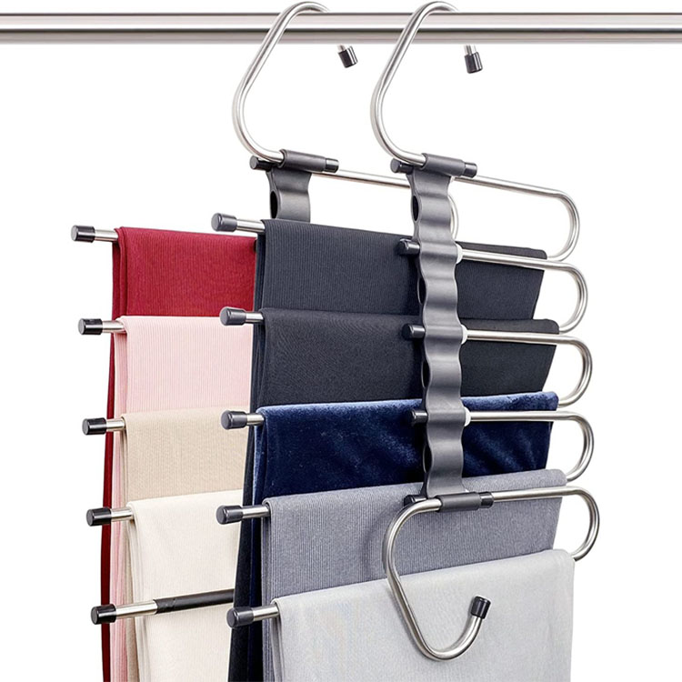 Magic Pants Hangers Space Saving  5 Multiple Layered Metal Stainless Steel Rack For Scarf Jeans Trousers