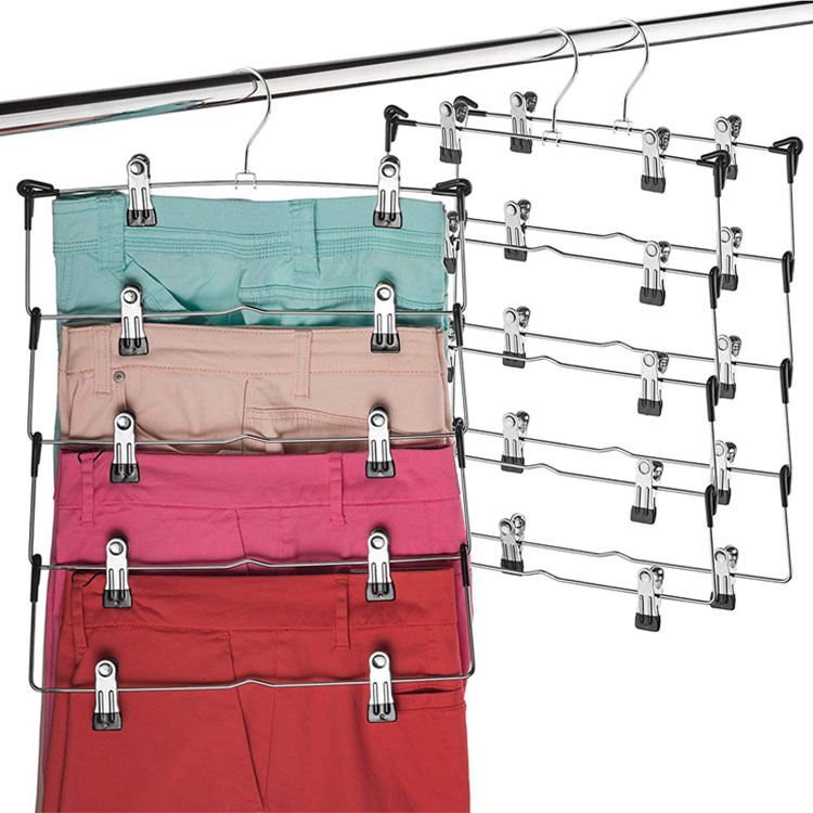 Clothes Hanger Space Saving Hanger Non-slip Foldable Steel Closet Wardroble Hanger With Clips Multifunction Rack