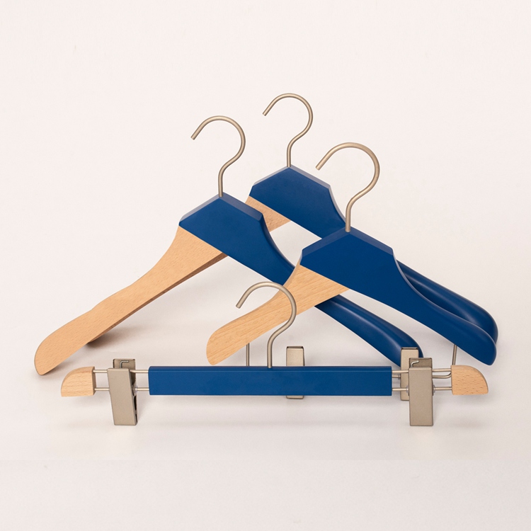 White Wooden Hanger For Skirt, Coat , Clothes, Scarf,  Hangers With Trousers, Pants Hangers With Metal Rubber Clips