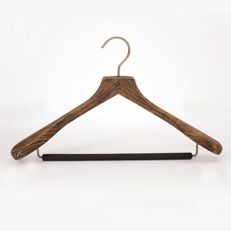 Quality Luxury Curved Wooden Suit Hangers For Coats And Pants With Velvet Bar Matte Walnut Finish