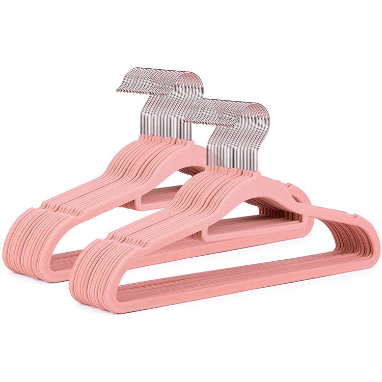 Velvet Suit Hangers Heavy Duty Non-Slip Blush Pink Flocking Hanger Space Saving Clothes Hangers