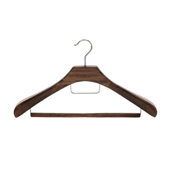 Wood Hangers With Non-slip Rollbar- Heavy Duty Walnut Wooden Hanger For Pants Skirt Coat Clothes Scarf