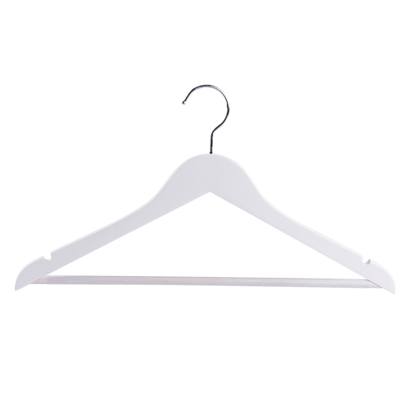 White Wooden Hangers Wooden Suit Hangers With Non Slip Pants Bar Smooth Finish Wood Coat Hanger