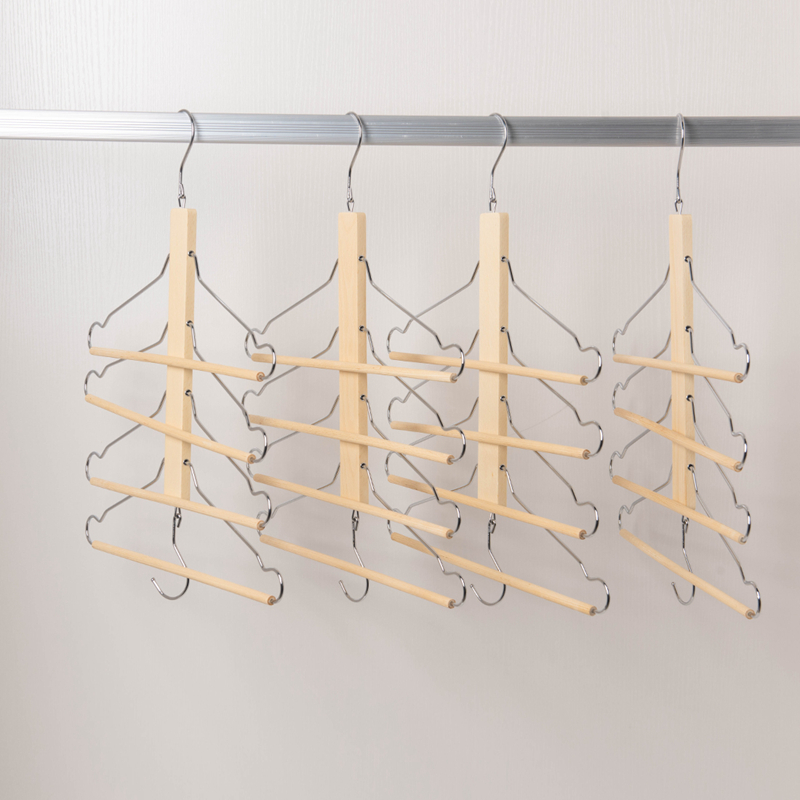 Pants Hangers Space Saving Wooden Space Saving Clothes Hangers with 360 degree Swivel Hook Durable 4 Tier for Trouser Jeans Scarf Pant Multi Hanger