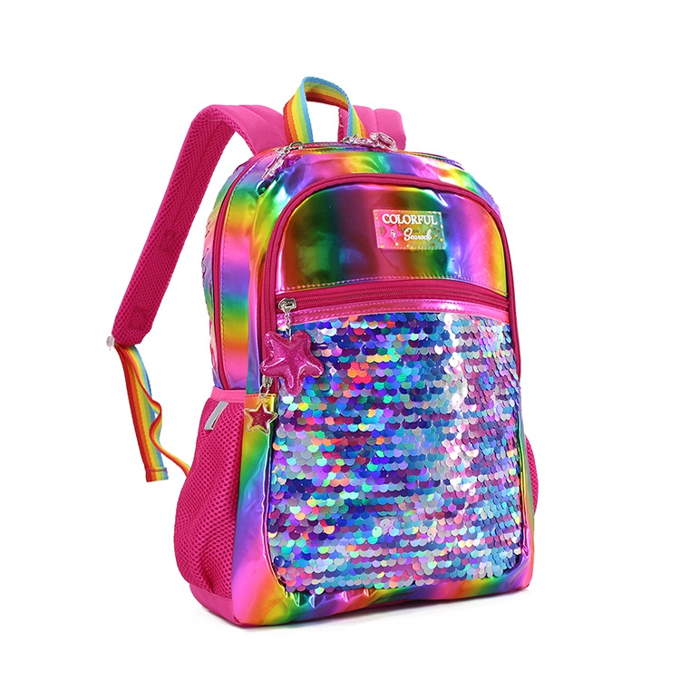 La pendiente colorida rosada femenina embroma la mochila de la mochila de la escuela de la mochila para la escuela