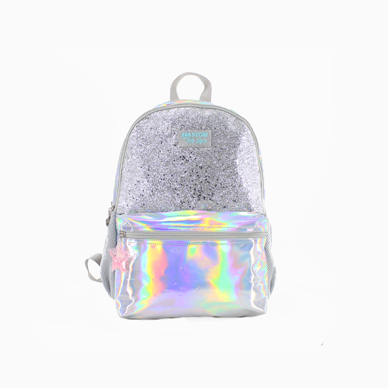 Children Waterproof Silver Glittery Backpack Double Compartment School Backpack