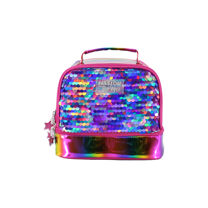 Large Compartment Sequin Lunch Bag Insulated Lunch Tote Bags for Girls Kids to School Fishing Picnic Hiking Beach