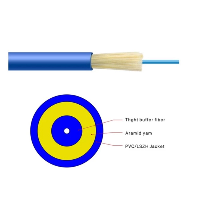 Aramid yam SM MM Indoor Simplex Fiber Optic Cable  LSZH/PVC Outer Sheath with 0.6mm Tight Buffer.