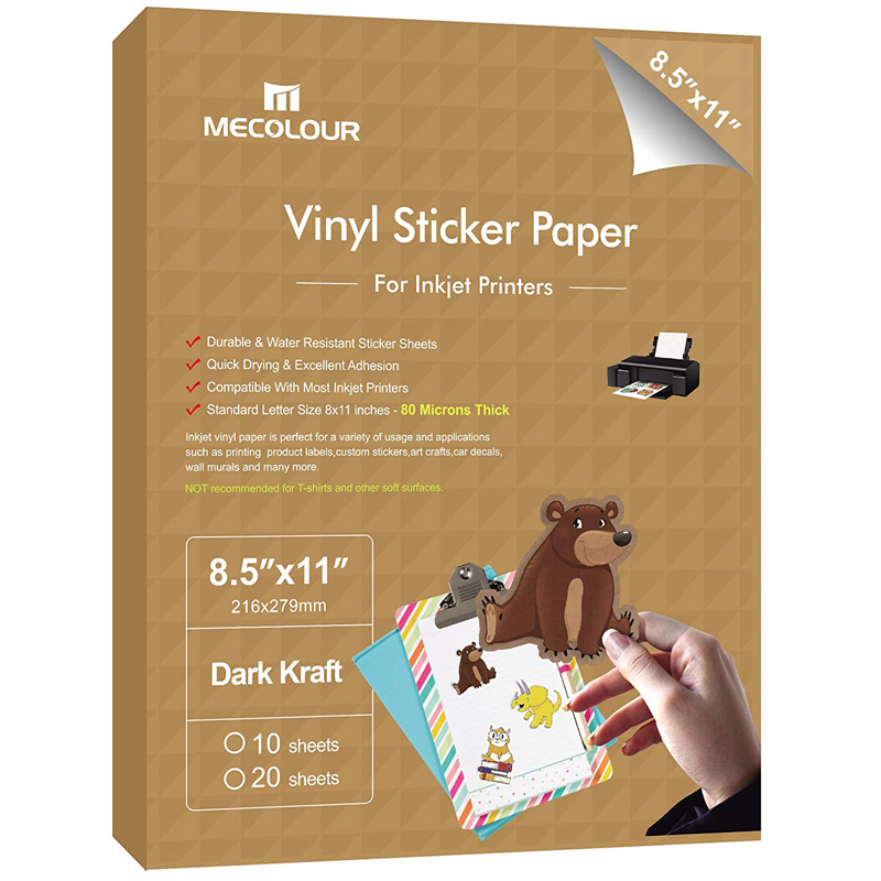MECOLOUR Premium 10 Sheets Printable Vinyl Sticker Paper For Any Epson HP Canon Sawgrass Inkjet And Laser Printer