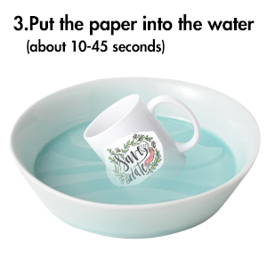 Put the paper into the water for about 10-45 seconds,than remove from water.