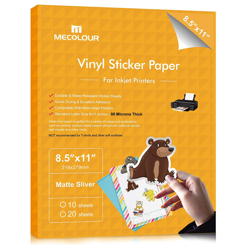MECOLOUR Premium Printable Vinyl Sticker Paper For Cricut Sliver 20 Sheets Waterproof