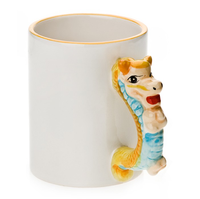 11oz White Ceramic Mug With Custom Dragon Handle