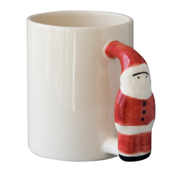11oz White Ceramic Mug with custom Santa Claus handle