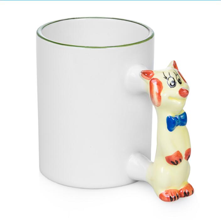 11oz White Ceramic Mug With Custom Cat Handle