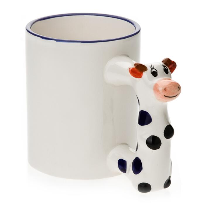 11oz White Ceramic Mug With Custom Cow Handle