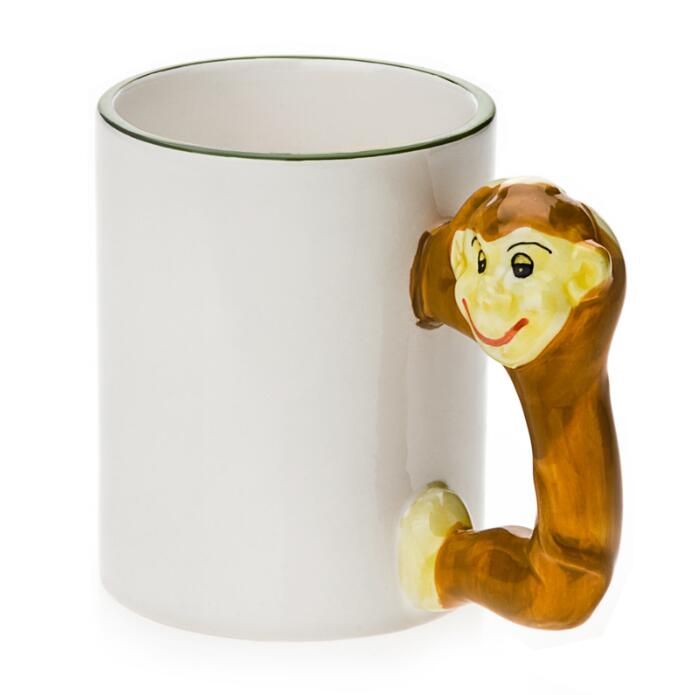 11oz White Ceramic Mug With Custom Monkey Handle