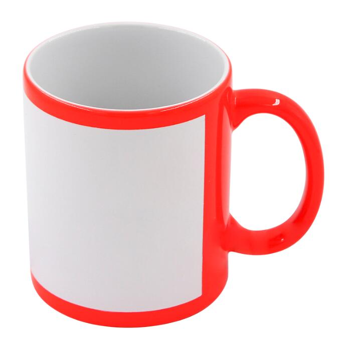 11oz Fluorescent Ceramic Mug With White Patch For Sublimation