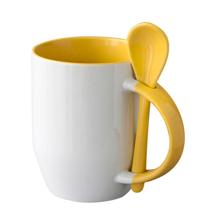 12oz Ceramic Mug With Colorful Spoon, Handle And Interior