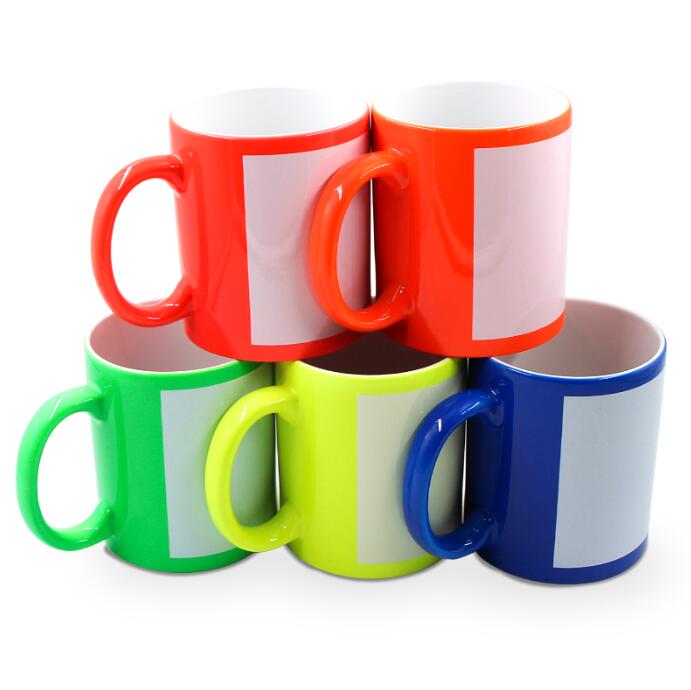 11oz Fluorescent Ceramic Mug With White Patch For Sublimation