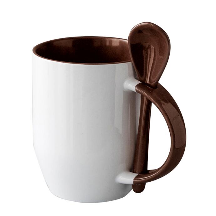 12oz Ceramic Mug With Colorful Spoon, Handle And Interior