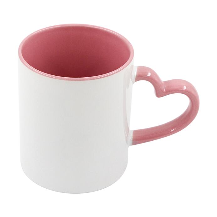 11oz Ceramic Mug For Sublimation With Colorful Heart-shaped Handle And Interior