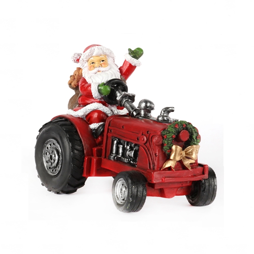 Polyresin Father Christmas santa On Tractor Decoration For Display