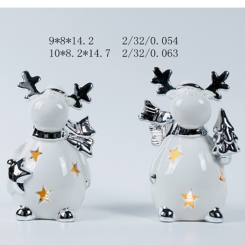 Christmas Porcelain Reindeer Decor With Star Cutouts