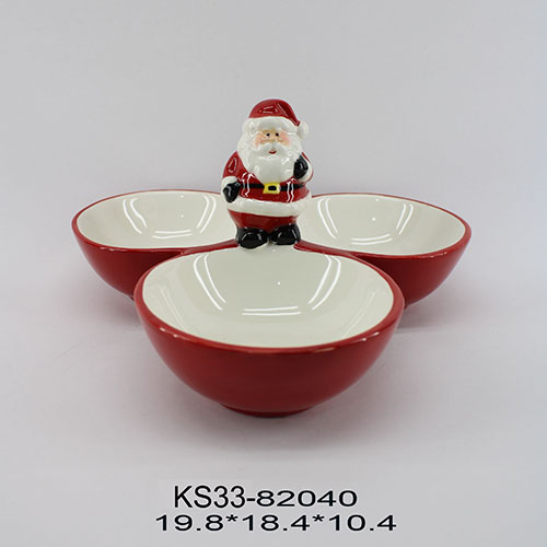 3 Section Santa Divided Tri Bowl Candy Dish Christmas