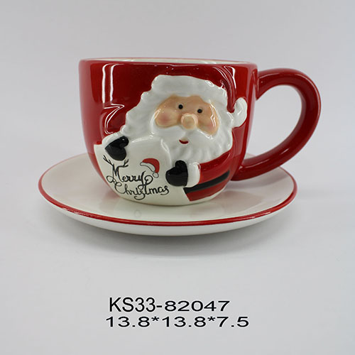 Santa Themed Coffee Cup With Saucer Christmas
