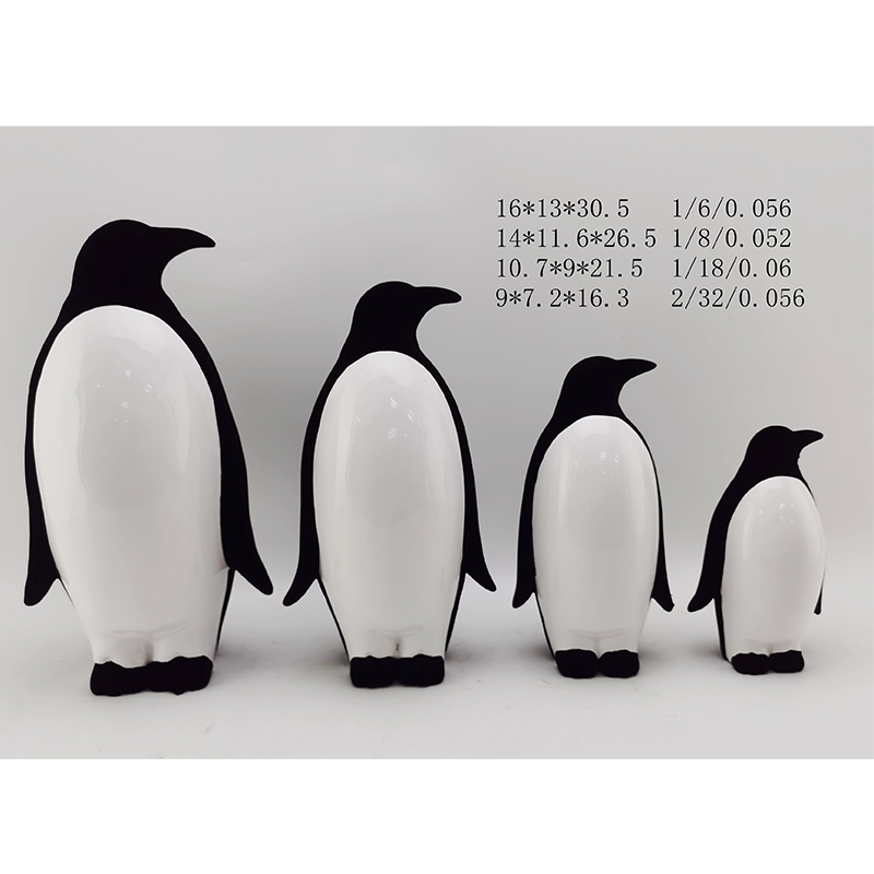 Sanding set of 4 pieces ceramic white penguin black flocked decoraiton