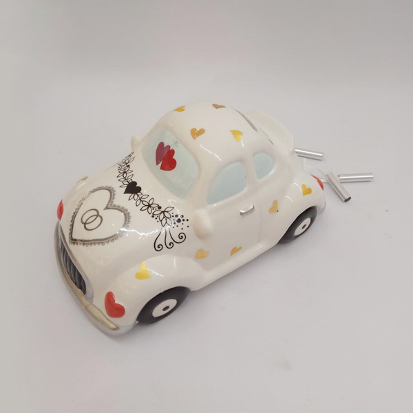 Out of the blue Money Box with lock, Ceramic wedding car
