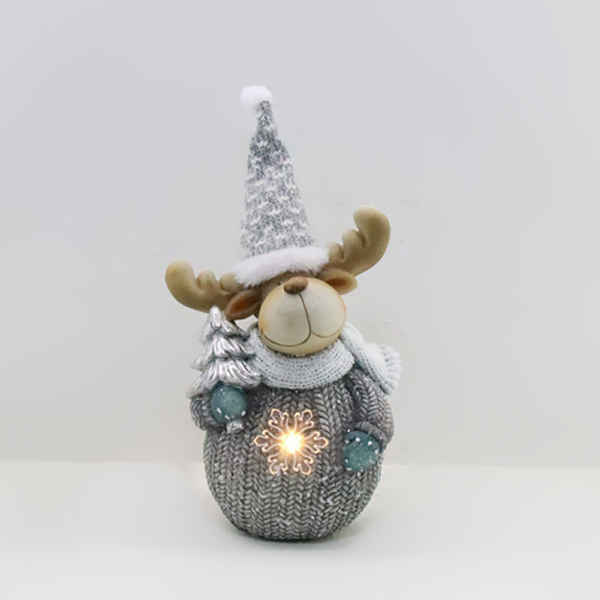 Elk Christmas Figurine With LED Light Holiday Decor Polyresin